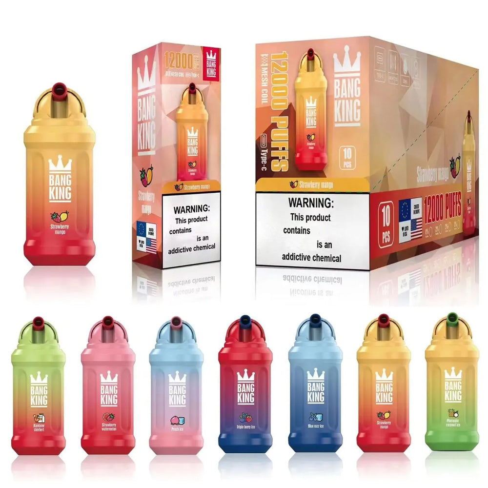Bang King 12000 puffs disposable rechargeable vape in stock-650mAh Battery, 23ml E-liquid, Multiple Nicotine 19 Flavors