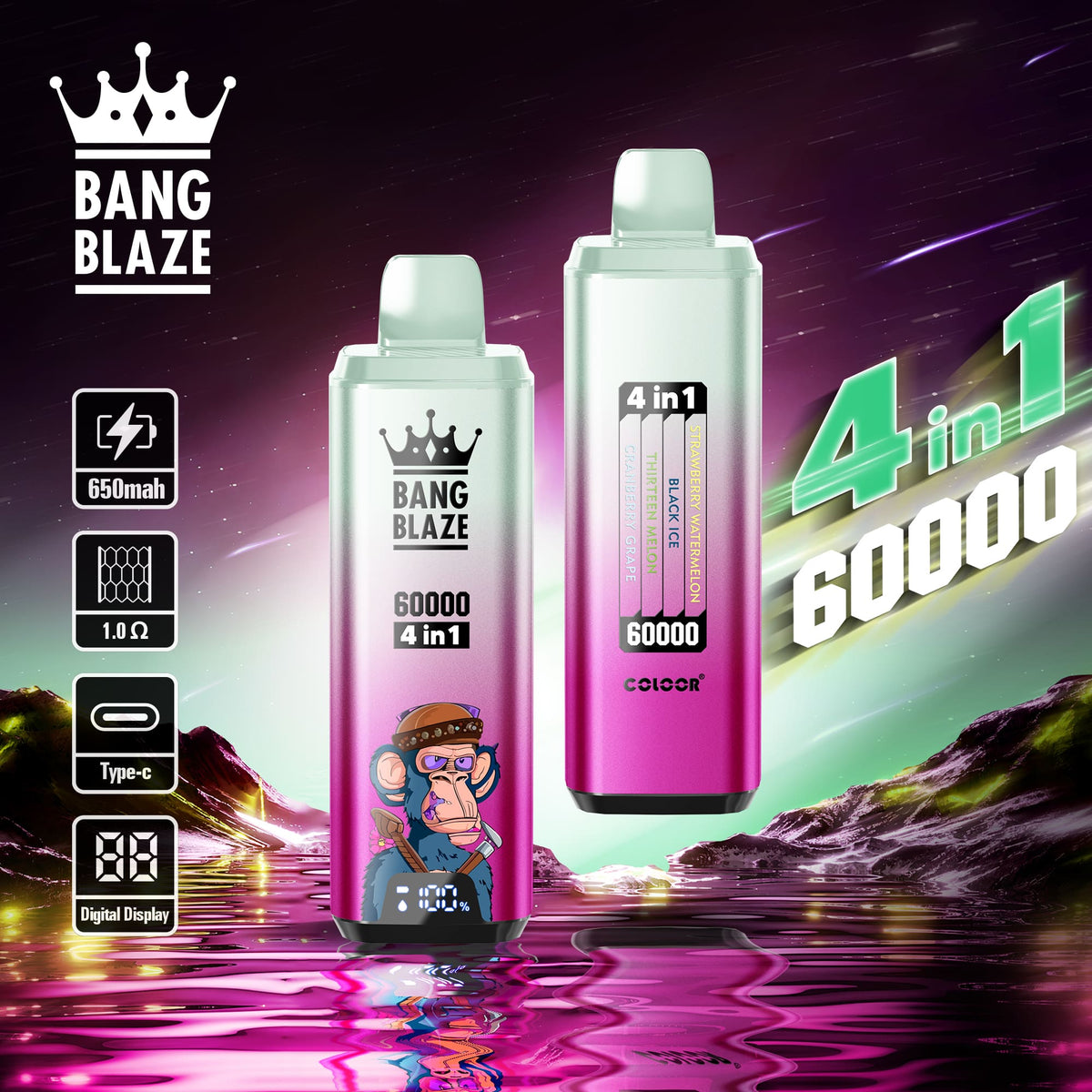 BANG BLAZE 4IN1 60000 Puffs Disposable Vape Wholesale(0% to 5% Nicotine) 56ML e-liquid &nbsp;650mAh 12 Flavors