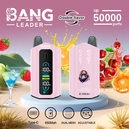 Bang Leader 50000 Puffs Disposable Vape (0%-5% Nicotine) – Dual Pods(20mL+20mL) Unmatched Performance 650mAh 12 Flavors