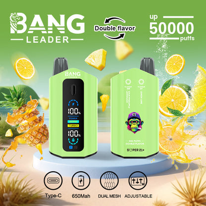 Bang Leader 50000 Puffs Disposable Vape (0%-5% Nicotine) – Dual Pods(20mL+20mL) Unmatched Performance 650mAh 12 Flavors