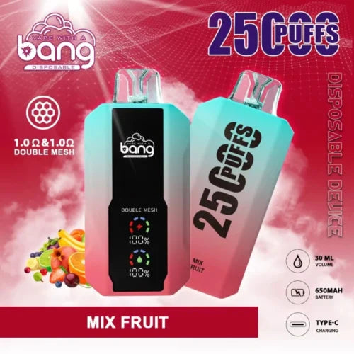 Bang 25000 Puffs LCD Screen Vape Dual Bang 25000 Puffs Vape 25K Disposable Vape Pen E Cigarette Prefilled 30ml 650mAh  Battery Disposable Vape 12 Flavors
