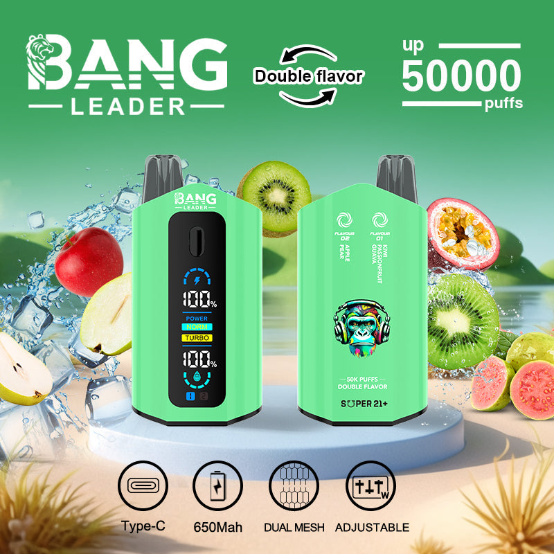 Bang Leader 50000 Puffs Disposable Vape (0%-5% Nicotine) – Dual Pods(20mL+20mL) Unmatched Performance 650mAh 12 Flavors