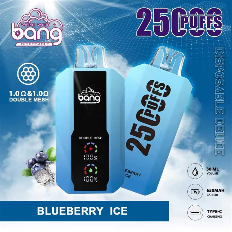Bang 25000 Puffs LCD Screen Vape Dual Bang 25000 Puffs Vape 25K Disposable Vape Pen E Cigarette Prefilled 30ml 650mAh  Battery Disposable Vape 12 Flavors