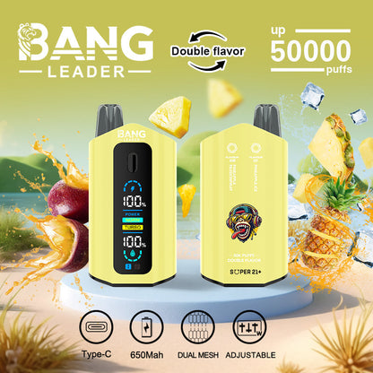 Bang Leader 50000 Puffs Disposable Vape (0%-5% Nicotine) – Dual Pods(20mL+20mL) Unmatched Performance 650mAh 12 Flavors