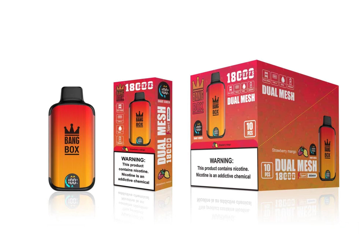 Bangbox 18000 Puffs Smart Screen Disposable E Cigarettes Vape Puff 18k Dual Mesh Coil Led display battery 26ml 850MAH 12Flavors.