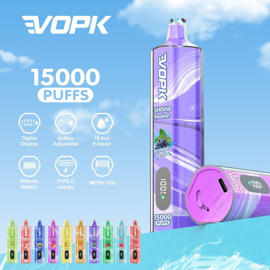 VOPK SHISHA  15000 Puffs Disposable Vape Wholesale-600mAh battery, 16ml E-liquid,Multiple Nicotine 12 Flavors