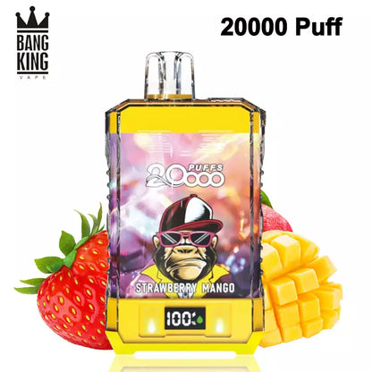 Bang King Vape 20000 Puffs 20k Digital Electronic Cigarette 0% 2% 5%-650mAh Battery, 25ml E-liquid, Multiple Nicotine 12 Flavors
