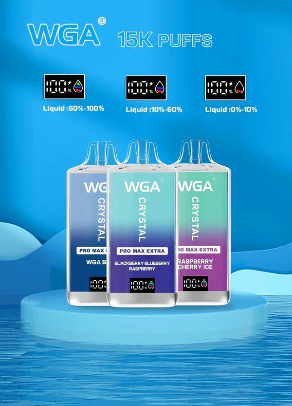 Pack of 10 WGA Crystal Pro Max Extra 15000 Puffs Disposable Vape-2ml E-liquid, Multiple Nicotine 28 Flavors