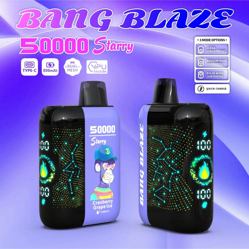 Bang Blaze 50000 Puffs 50K Vape jetable Starry Screen Dual Mesh Coil