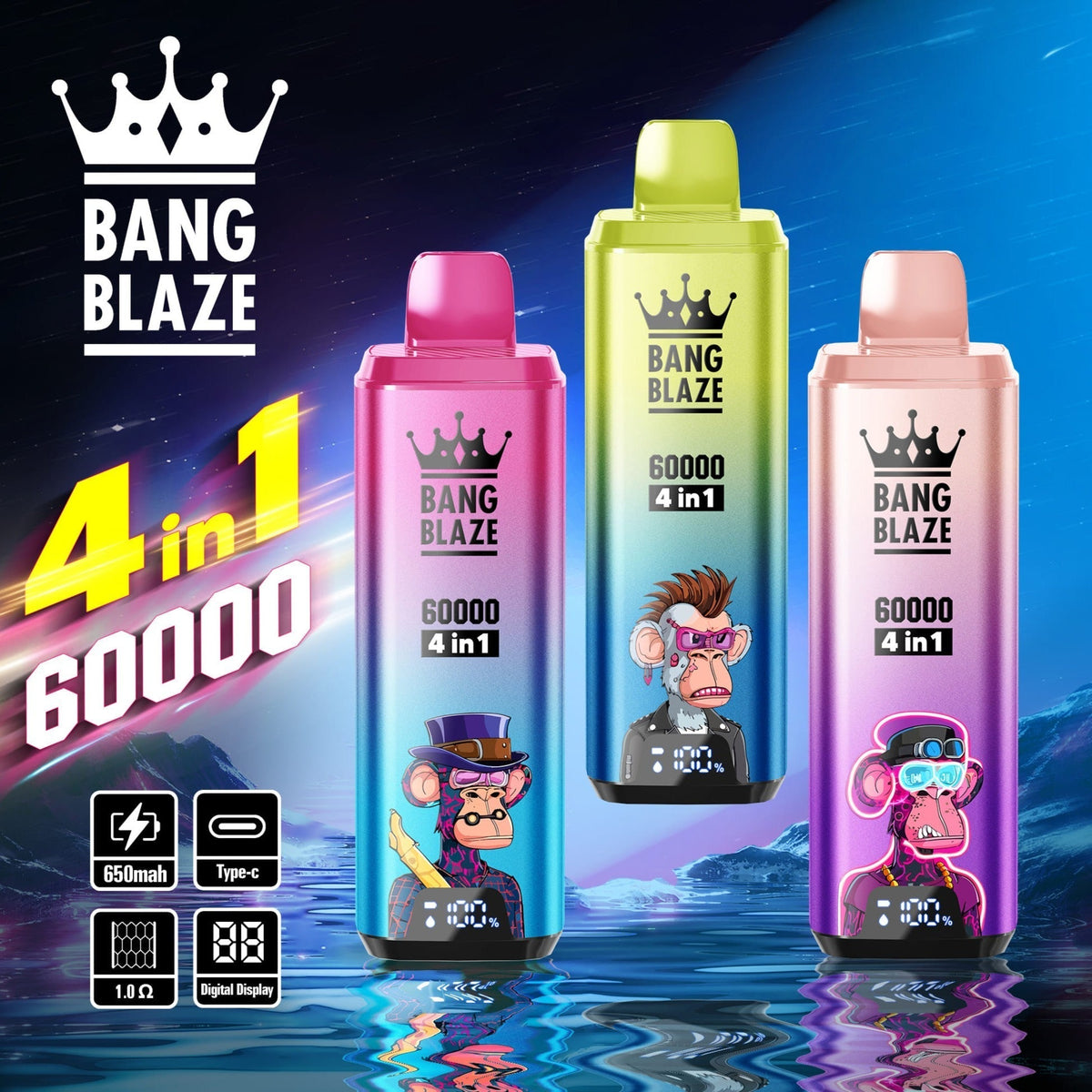 BANG BLAZE 4IN1 60000 Puffs Disposable Vape Wholesale(0% to 5% Nicotine) 56ML e-liquid &nbsp;650mAh 12 Flavors