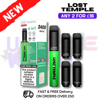 Lost Temple 2400 Puff Bar 4 IN 1 Disposable Vape Pen Kit
