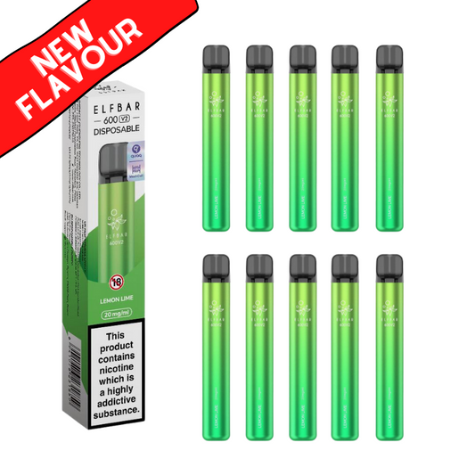 Elf Bar NEW V2 600puff - LEMON LIME Flavour Box of 10