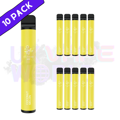 Elf Bar 600puff - Coconut Melon Flavour Box of 10 （2% Nicotine）550mah Battery capacity