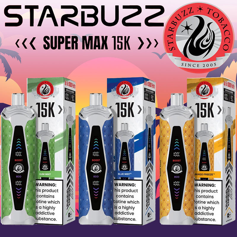 STARBUZZ SUPER MAX 15000 Puffs Disposable Vape Wholesale-850mAG battery, 20ml E-liquid, Multiple Nicotine 21 Flavors