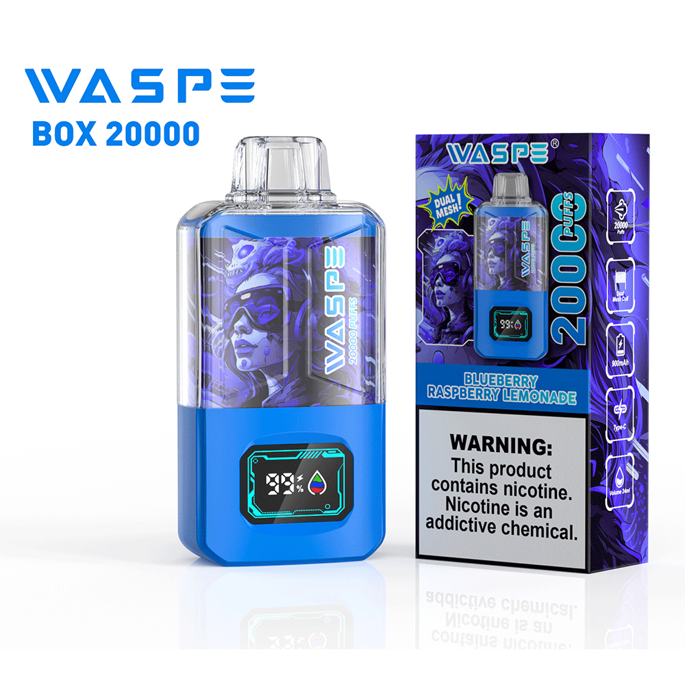 WASPE 20000 20K Puffs 0% 2% 3% 5% Nicotine LCD Display Rechargeable Disposable Vape