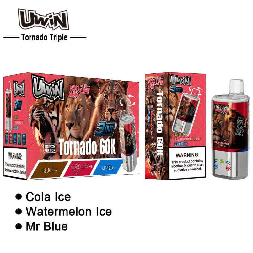 Uwin 60000 Puffs 60K Tornado Triple Wholesale Crystal Vape Online 3 Flavor Switching