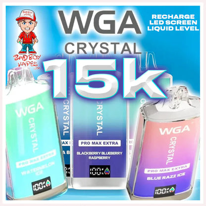 Pack of 10 WGA Crystal Pro Max Extra 15000 Puffs Disposable Vape-2ml E-liquid, Multiple Nicotine 28 Flavors