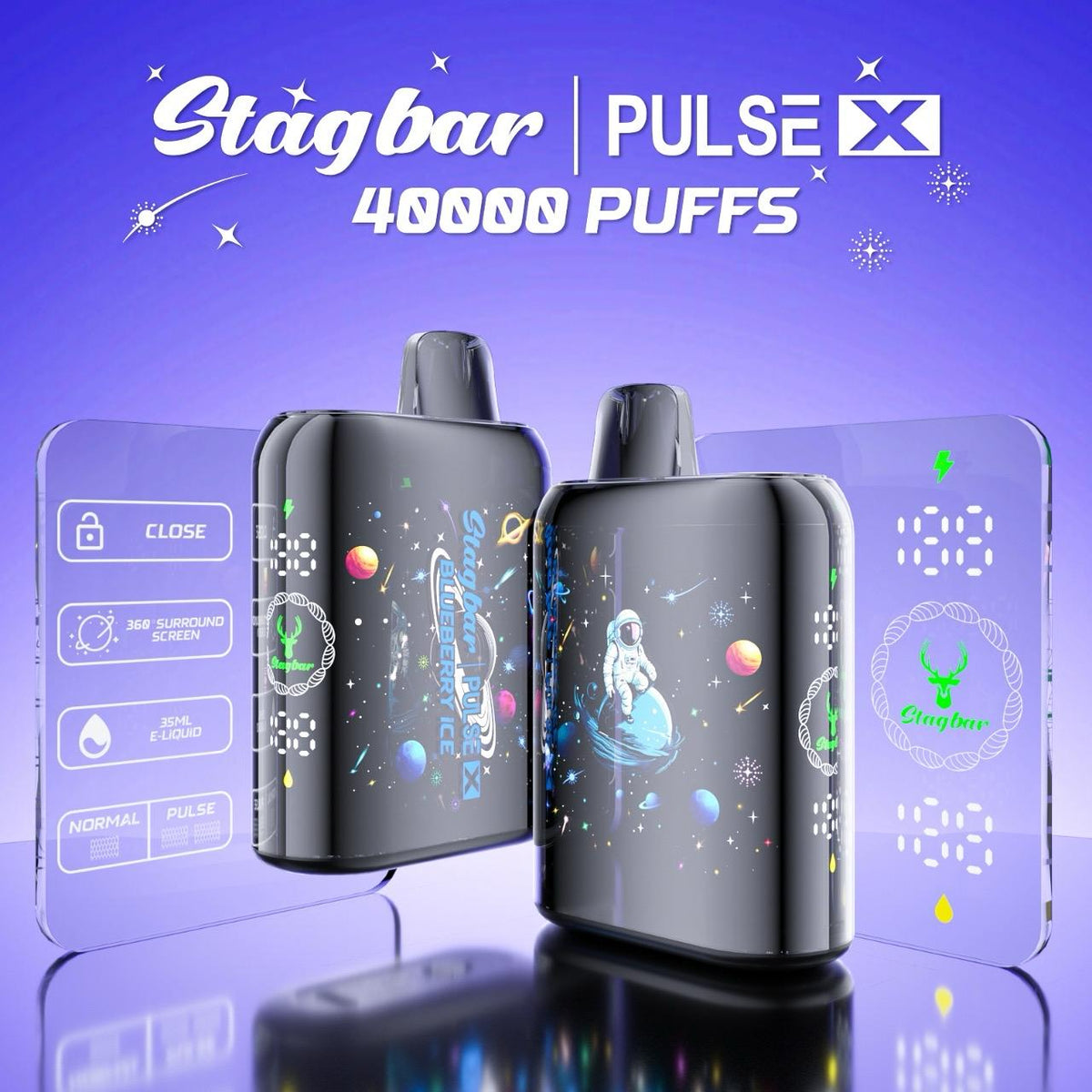 EU Warehouse Stag bar Pulse X 40000 Puffs Disposable Vape Wholesale-800mAh battery, 35ml E- liquid,Multiple Nicotine 10 Flavors