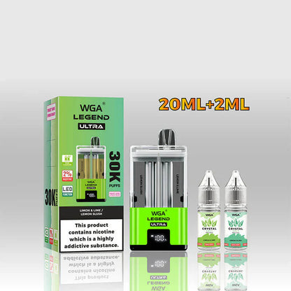 WGA Crystal Legend Ultra 30000 Puffs Disposable Vape-650mAh Battery, 22ml E-liquid, Multiple Nicotine 16 Flavors