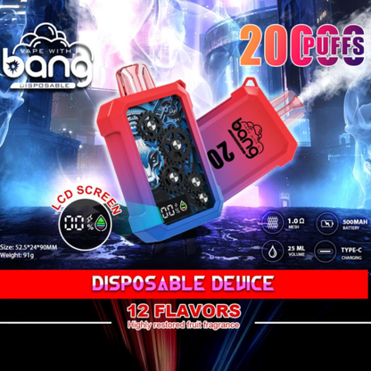 Bang 20000 Puffs Vape 20K Disposable Vape Pen E Cigarette Prefilled 25ml 500mAh Disposable Vape 12 Flavors