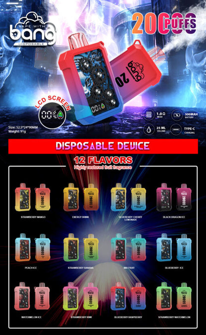 Bang Vape 20000Puffs Wholesale Electronic Cigarette Vape Bang King  20K Desechables Disposable Vape-500mAh Battery, 25ml E-liquid, Multiple Nicotine 12 Flavors