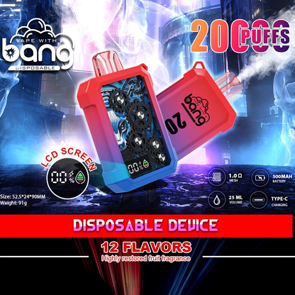 Bang 20000 Puffs Vape 20K Disposable Vape Pen E Cigarette Prefilled 25ml 500mAh Disposable Vape 12 Flavors