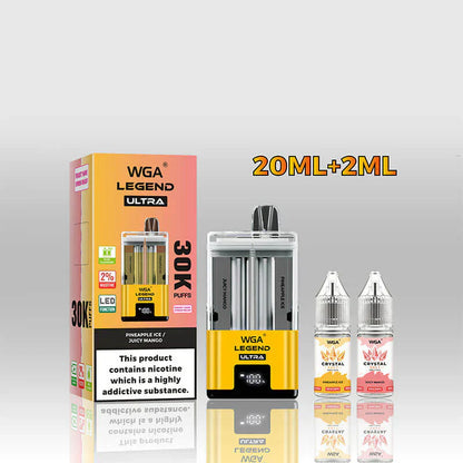 WGA Crystal Legend Ultra 30000 Puffs Disposable Vape-650mAh Battery, 22ml E-liquid, Multiple Nicotine 16 Flavors