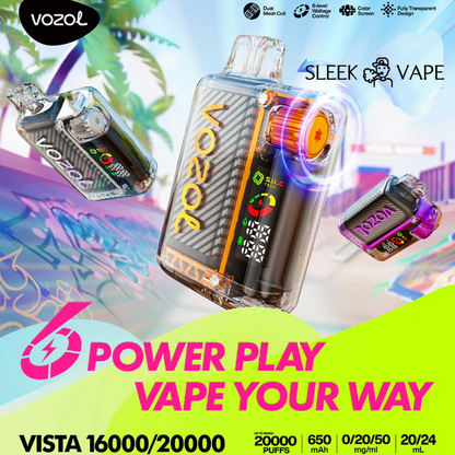 Vozol Vista 20K Puffs Disposable Vape | Dual Mesh with LED Digital Screen 20mL e-liquid 650mAh battery 17 unique flavors